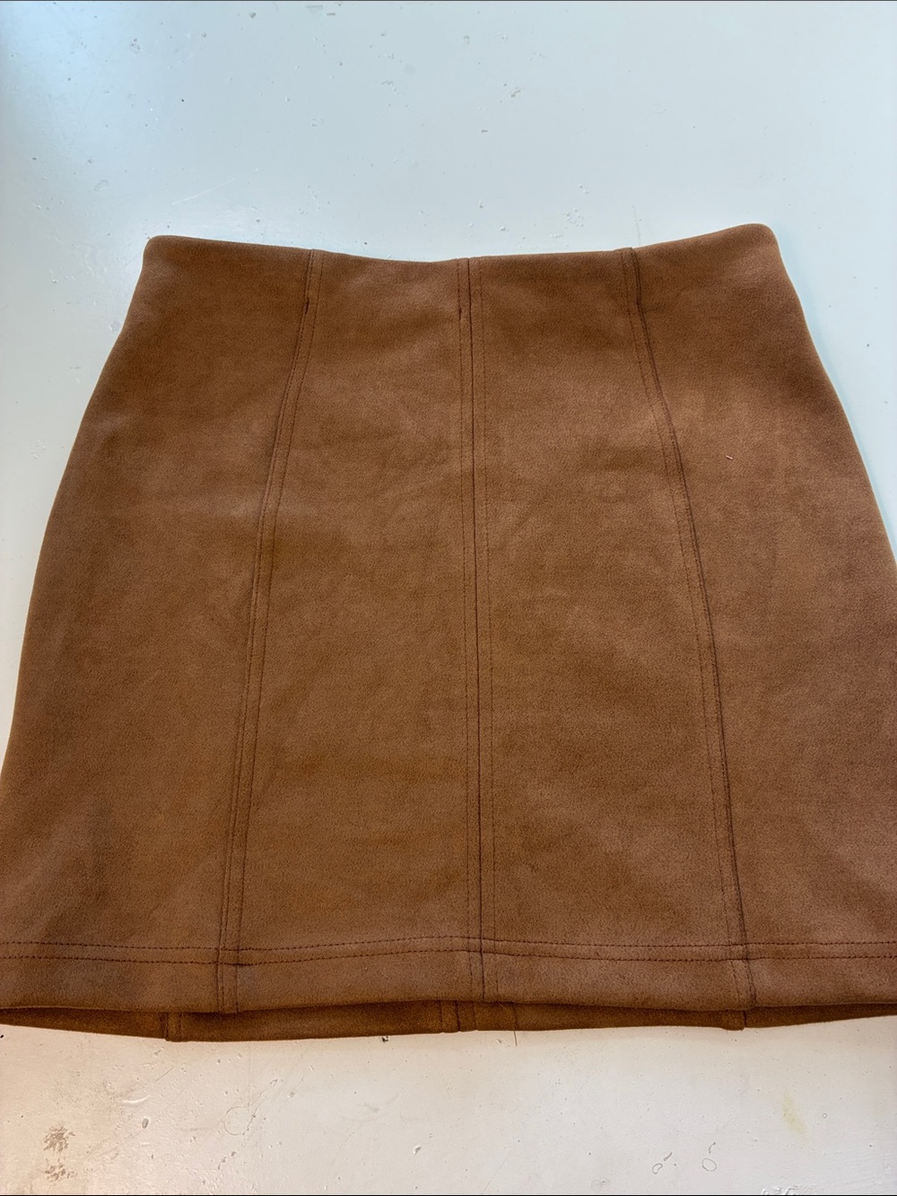 Shinestar Small Faux Suede Back Zip Up Camel Brown Skirt